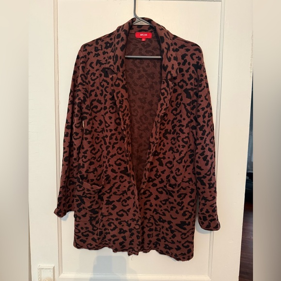 net. 153 Sweaters - Boutique Leopard Print Open Front Cardigan - Brown/Black Large